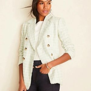 Ann Taylor Fringe Tweed Double Breasted Jacket